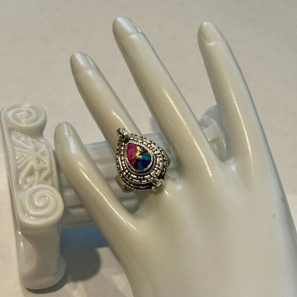 Beautiful Kingman Pink Dahlia Turquoise Poison Ring Womens Southwestern New - Picture 1 of 7